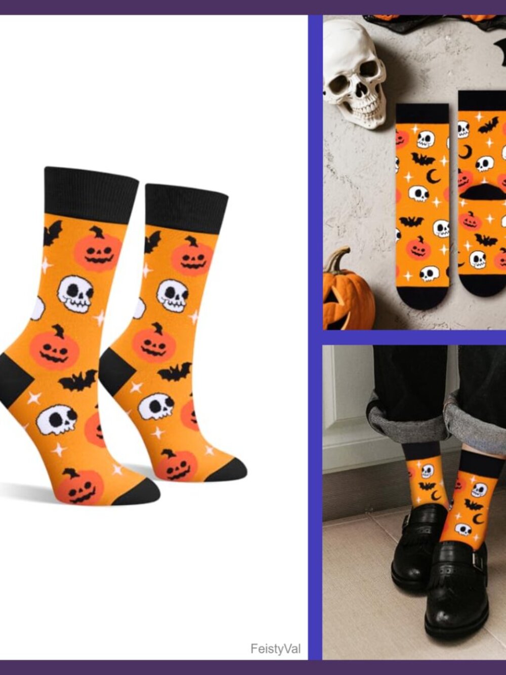 Funny Halloween Socks Combed Cotton Blend Skull Pumpkin